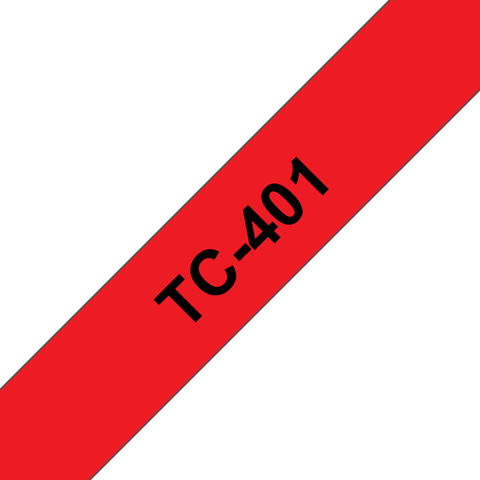 Original Brother TC401 tape, sort på rød, 12 mm bred